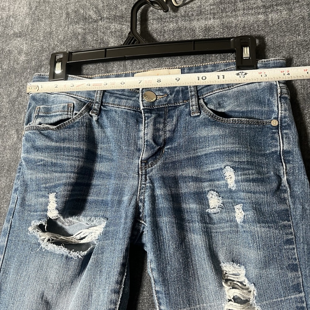 Cafe Denim Womens Skinny Jeans Size 5/6 Distressed Ripped Medium Wash Raw Hem - Picture 5 of 10